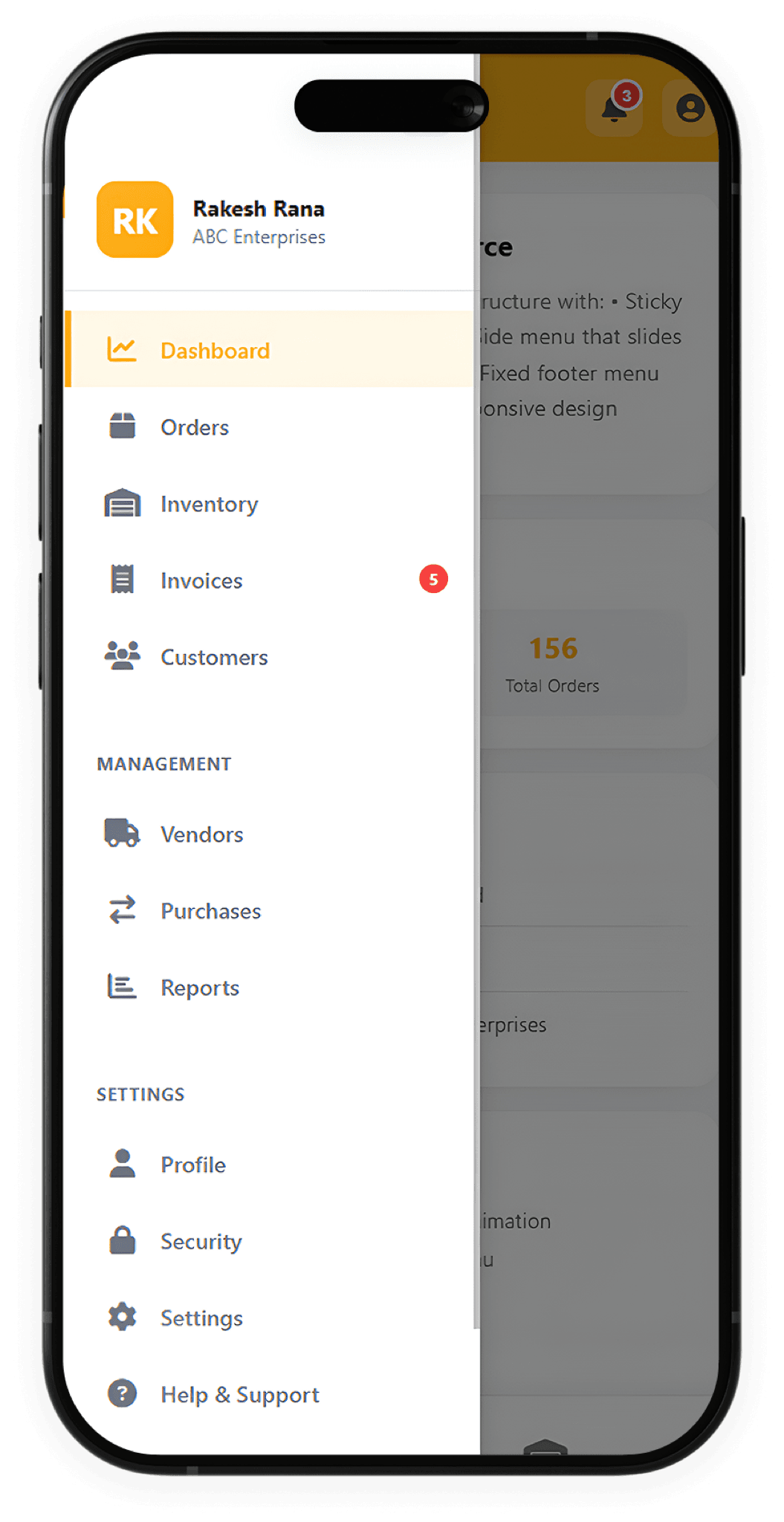 BeeStock app screenshot - sidebar
