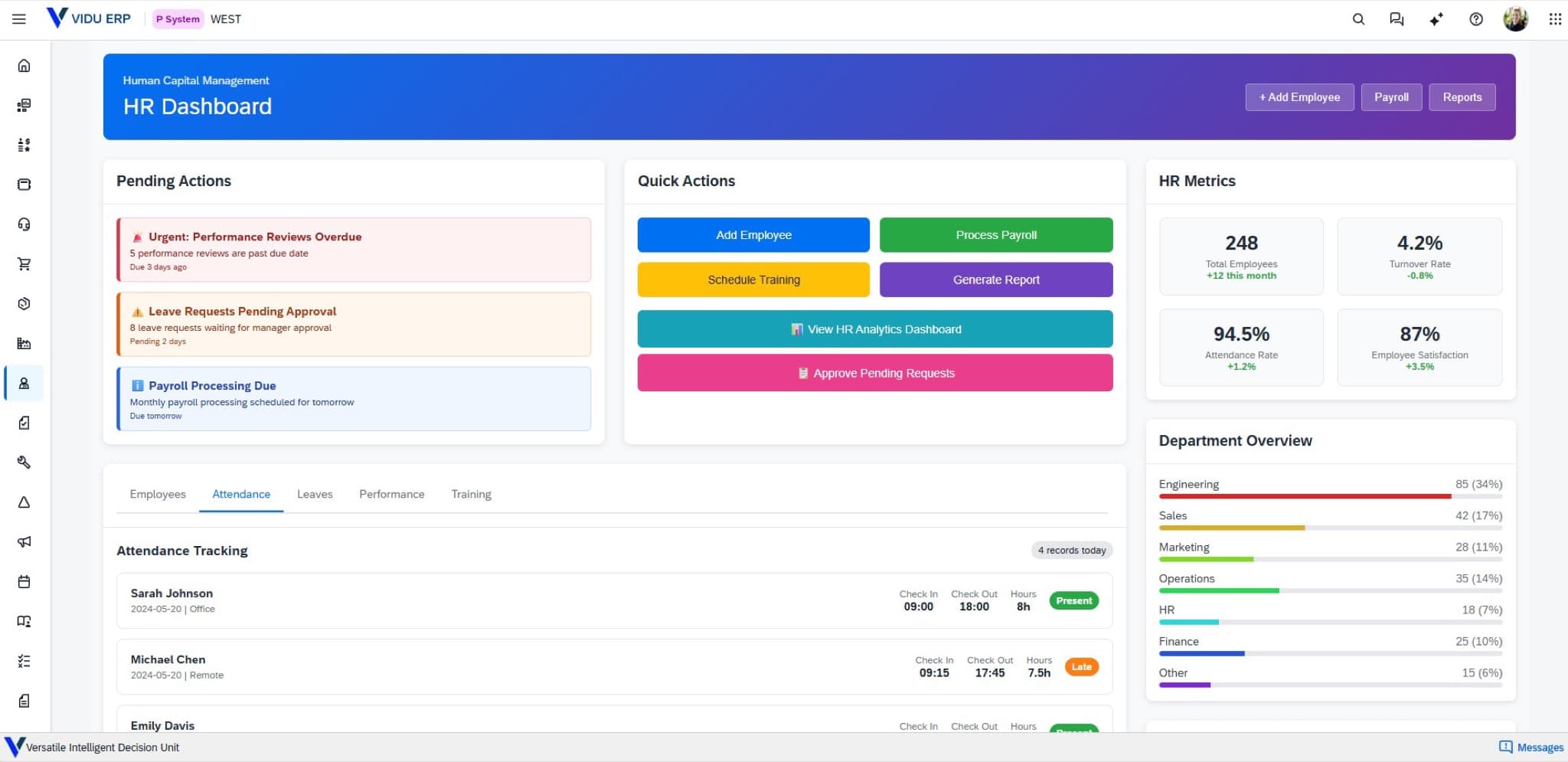 VIDU HCM modern SAP-inspired interface